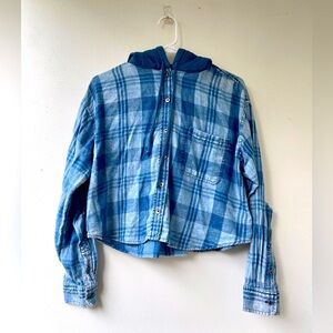 American Eagle | Cozy Cabin flannel plaid Hoodie blue